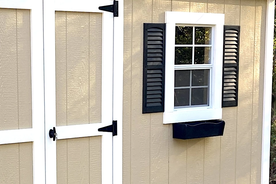 backyard shed with shed with flower box